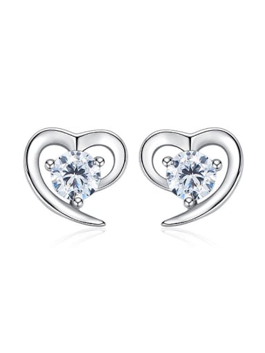 Tiny 925 Silver Heart Cubic Zircon Stud Earrings