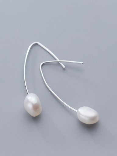 925 Sterling Silver With Platinum Plated Cute Oval Artificial Pearl Earrings