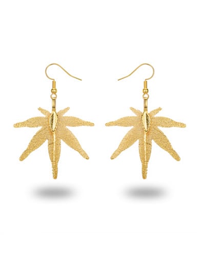 Trendy Gold Plated Natural Leaf Drop Earrings