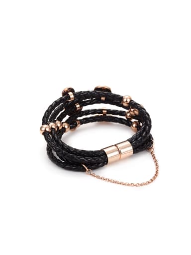 Rose Gold Stainless Steel Leather Cord Bracelet