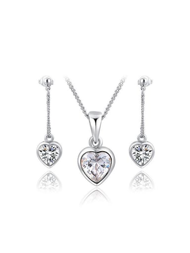 All-match Platinum Plated Austria Crystal Heart Two Pieces Jewelry Set
