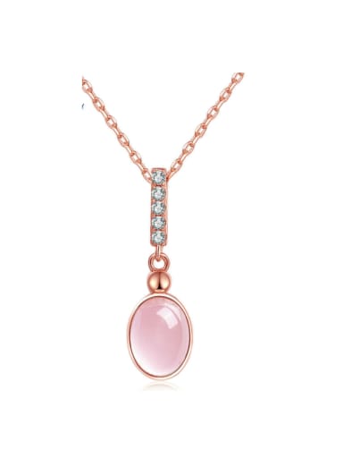 Egg-shape Pink Crystal Fashion Silver Pendant