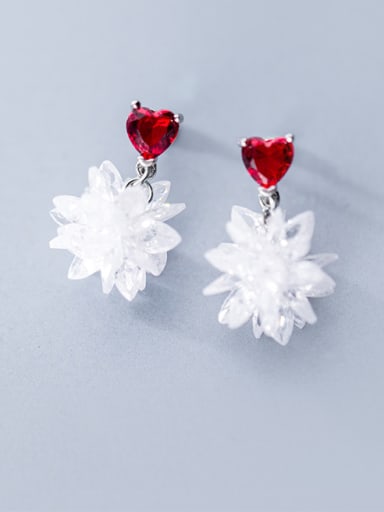 925 Sterling Silver With Platinum Plated Fashion heart Flower Drop Earrings