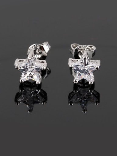 Five Pointed Star Zircon Nickel Free Thick Platinum Plated Ear Studs