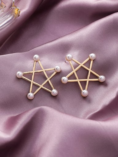 Alloy With Artificial Pearl  Simplistic Star Stud Earrings