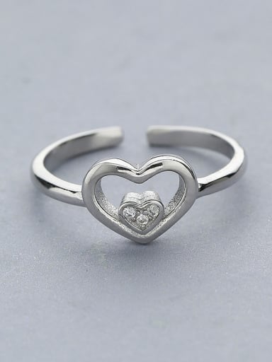 Simple Hollow Heart Tiny Zirconias 925 Silver Opening Ring