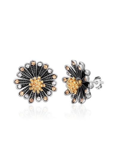 Creative Chrysanthemum Shaped 18K Gold Plated Rhinestone Stud Earrings