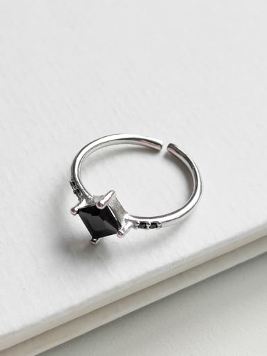 Sterling Silver inlay black zircon free size ring