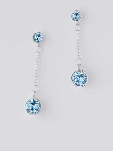 Shimmering Round Shaped Blue Zircon Silver Drop Earrings