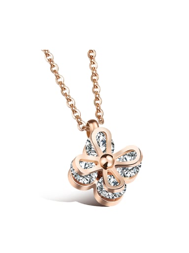 Simple Flower Cubic Rhinestones Titanium Necklace