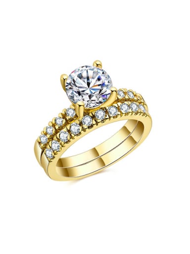 Luxury Gold Plated Geometric Shaped Zircon Ring