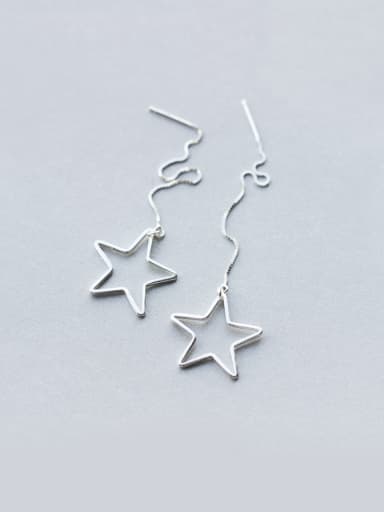 S925 Silver Lines Hollow Star drop threader earring