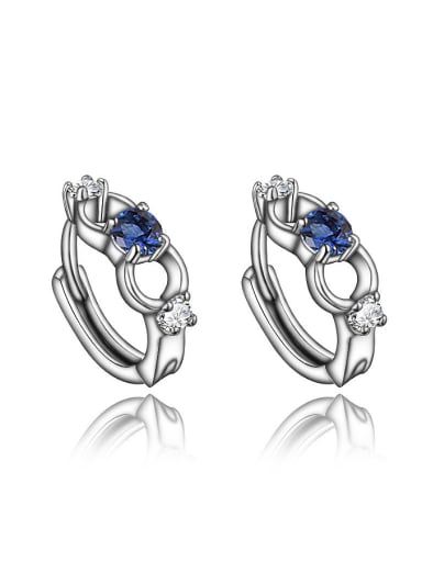 Exquisite Blue Geometric Shaped 4A Zircon Platinum Plated Clip Earrings