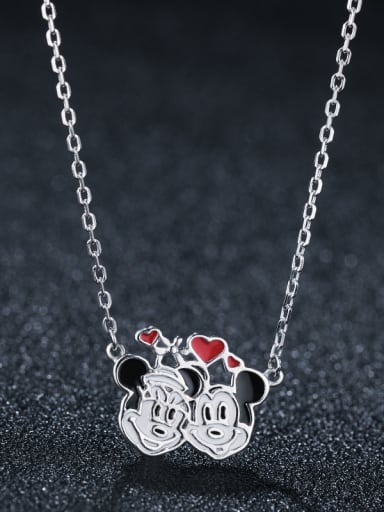S925 Sterling Sliver  With Platinum Plated Cute Mickey  Necklaces