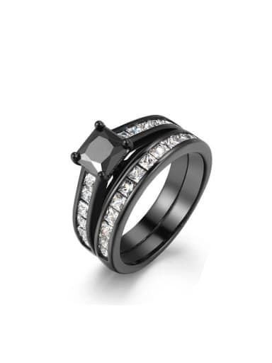 Luxury Black Gun Plated Square Shaped Zircon Ring Set