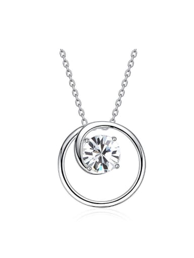 Simple Hollow Round Cubic austrian Crystal 925 Silver Necklace