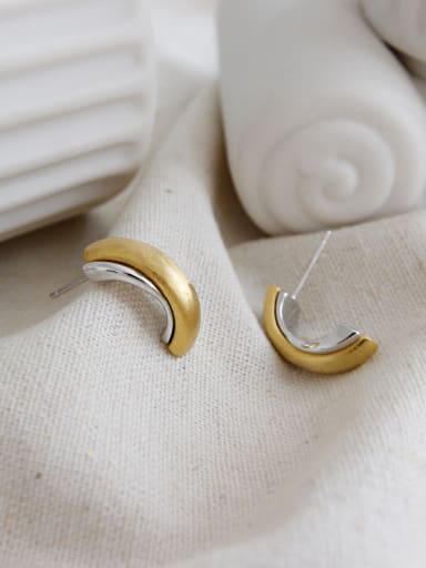925 Sterling Silver With Two-color plating Simple  Geometric Semicircle  Stud Earrings
