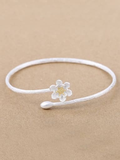 Simple Flower Silver Opening Bangle