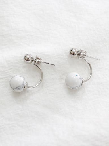 Fashion White Turquoise stone Little Smooth Bead Silver Stud Earrings