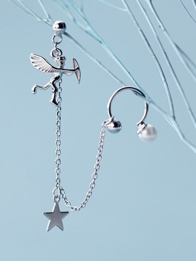 925 Sterling Silver With Platinum Plated Simplistic Angel Drop Earrings