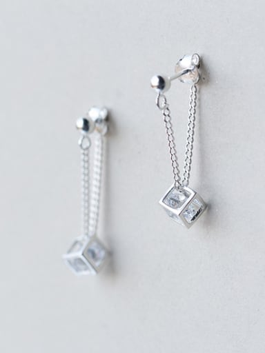 All-match Square Shaped Shimmering Zircon Silver Drop Earrings