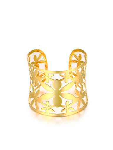 Exquisite Gold Plated Open Design Flower Shaped Titanium Bangle