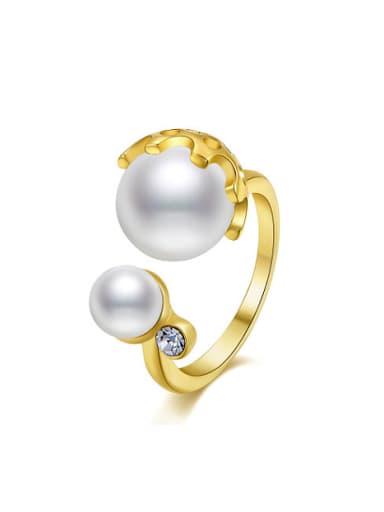 Elegant Open Design 18K Gold Plated Artificial Pearl Ring