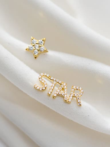 925 Sterling Silver With Cubic Zirconia Cute Star Letter Stud Earrings