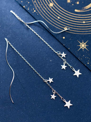 925 Sterling Silver With Platinum Plated Simplistic Star Threader Earrings