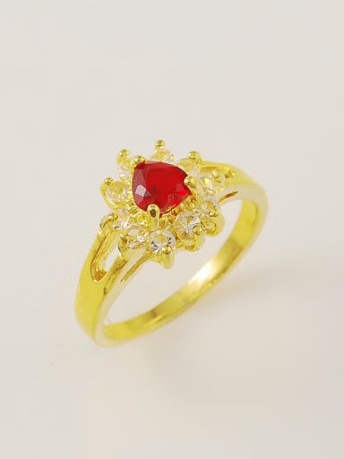 Women Trendy Red Flower Shaped Zircon Ring