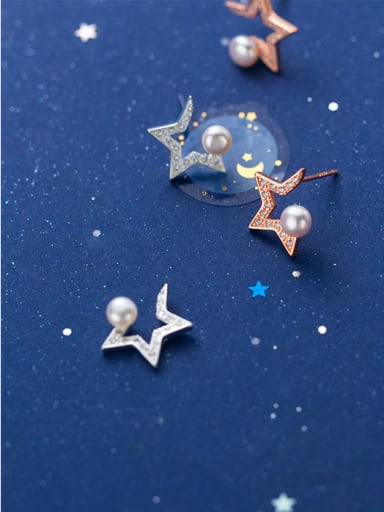 925 Sterling Silver With Silver Plated Simplistic Irregular four-pointed star Stud Earrings