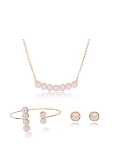 Alloy Imitation-gold Plated Fashion Artificial Pearls Three Pieces Jewelry Set