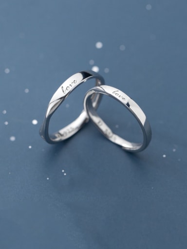 925 Sterling Silver With Platinum Plated Simplistic Fashion LOVE  Free Size Rings