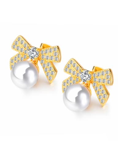 Copper With 18k Gold Plated Cute Bowknot Earrings