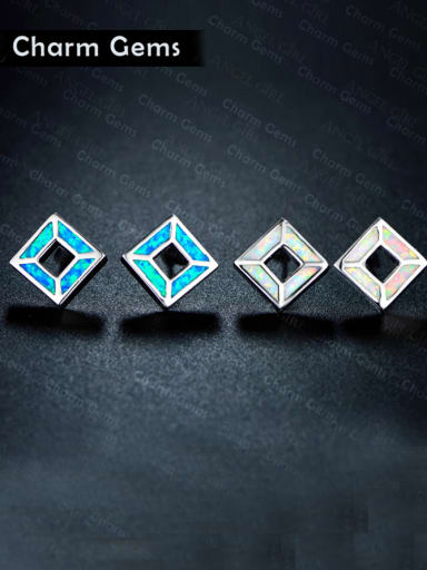 Copper inlay blue opal square personality stud earrings