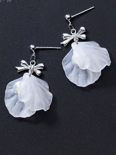 Pure silver white flower petal bow tie Earrings