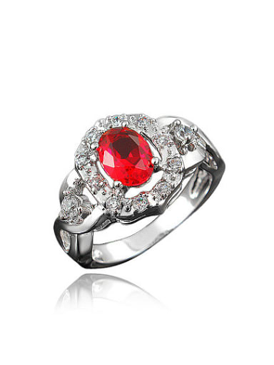 Exquisite Red Geometric Shaped Zircon Copper Ring