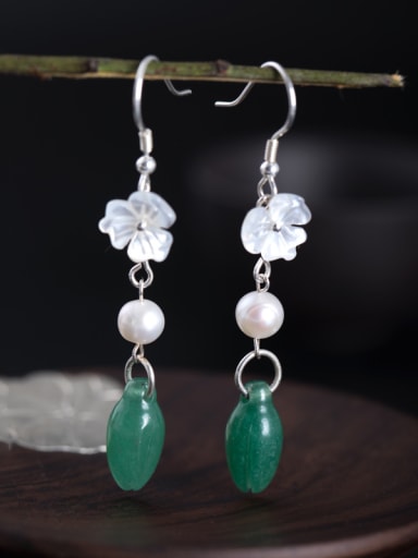 Retro style Natural Stone Shell Flower 925 Silver Earrings
