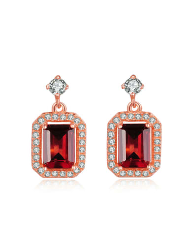 Fashionable Rectangle Red Garnet Drop Earrings