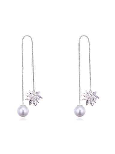 Fashion Shiny Zirconias-Covered Flower Imitation Pearl Alloy Line Earrings