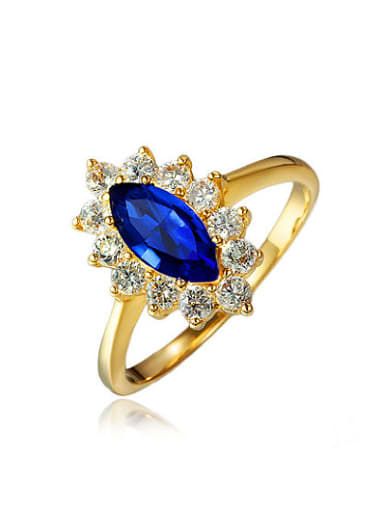 Creative Blue Oval Shaped 18K Gold Plated Zircon Ring