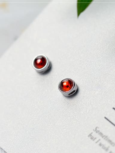 All-match Round Shaped Red Stone Stud Earrings