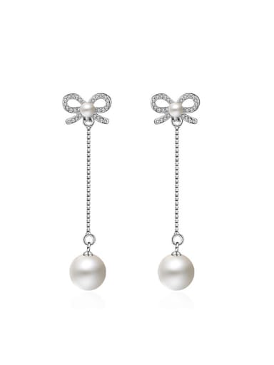 Fashion Zirconias Bowknot Imitation Pearl Drop Earrings