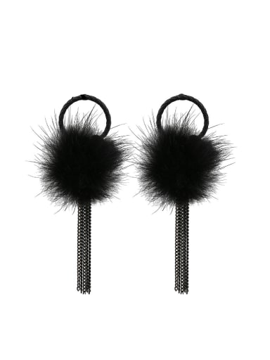 Fashion Fluff Ball Black Chain Tassels Drop Earrings