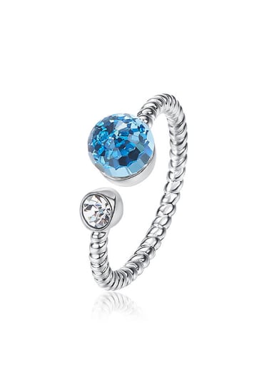 Fashion Blue austrian Crystal 925 Silver Opening Ring