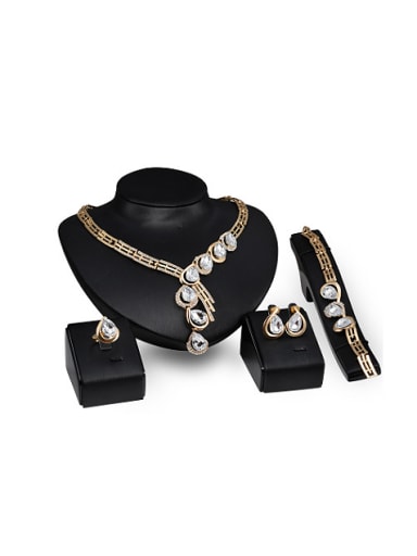 Alloy Imitation-gold Plated Fashion Water Drop shaped Artificial Gemstones Four Pieces Jewelry Set