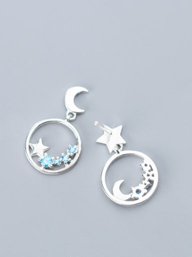 925 Sterling Silver With Platinum Plated Fashion Asymmetry  Stars Moon Stud Earrings