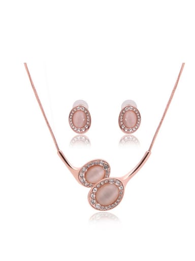 custom 2018 2018 Alloy Rose Gold Plated Fashion Artificial Stones Oval shaped Two Pieces Jewelry Set