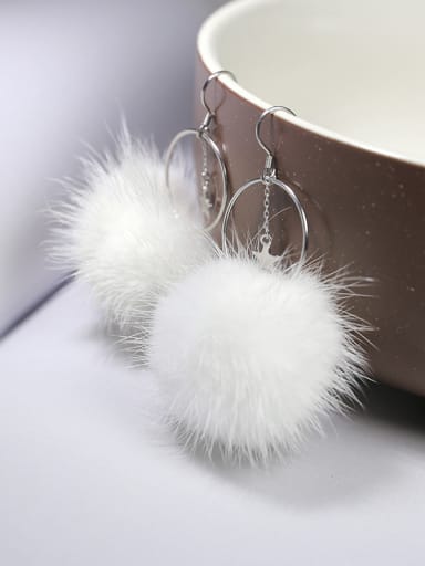 Exaggerated White Fluffy Ball Tiny Star 925 Silver Earrings