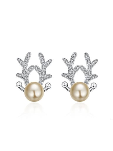 Fashion Artificial Pearl Antler Stud Earrings